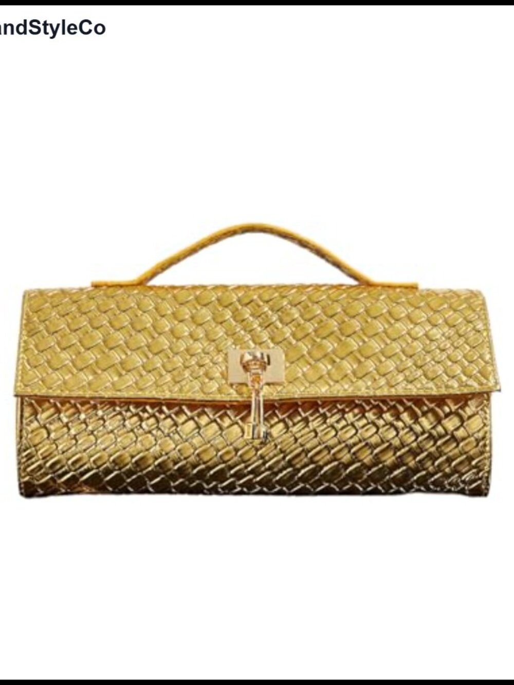 PU Leather Woven Clutch Purse Top Handle Formal Evening Bag